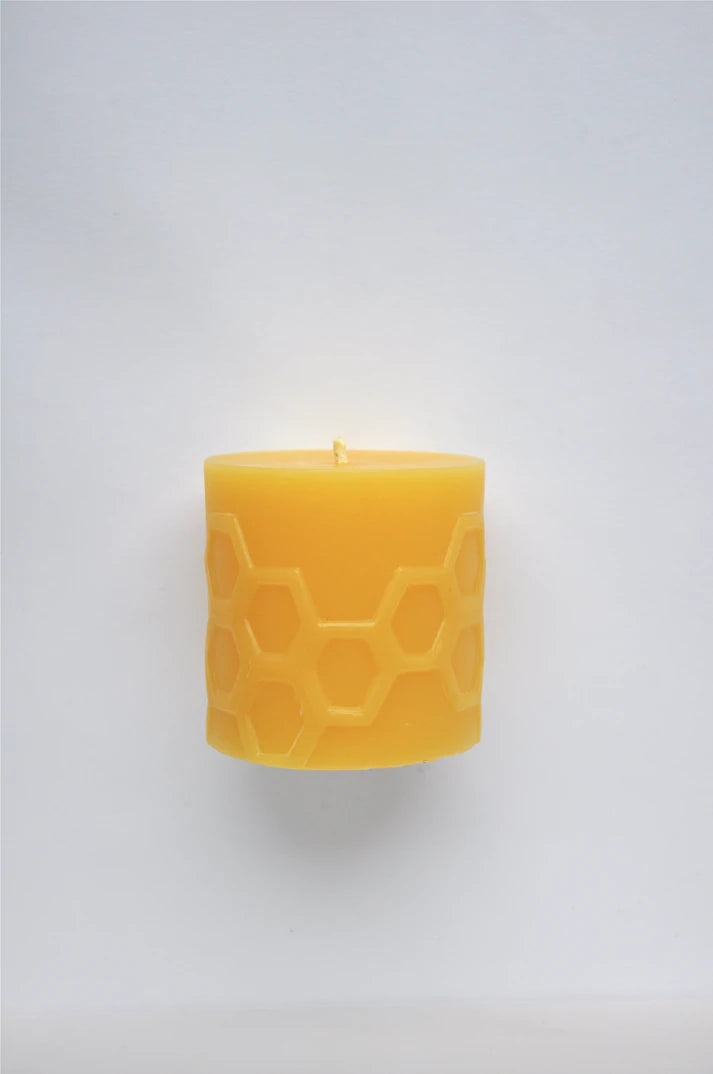 Beeswax Candle ~ Hex 3.0 Pillar - BeeKind Honey Bees Inc.