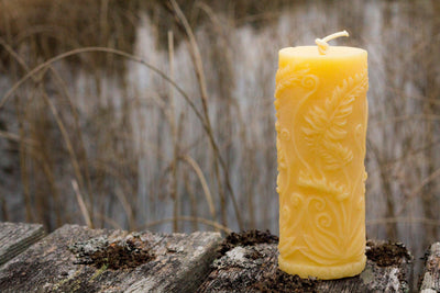 Beeswax Candle ~ Rustic Fern Cylinder - BeeKind Honey Bees Inc.
