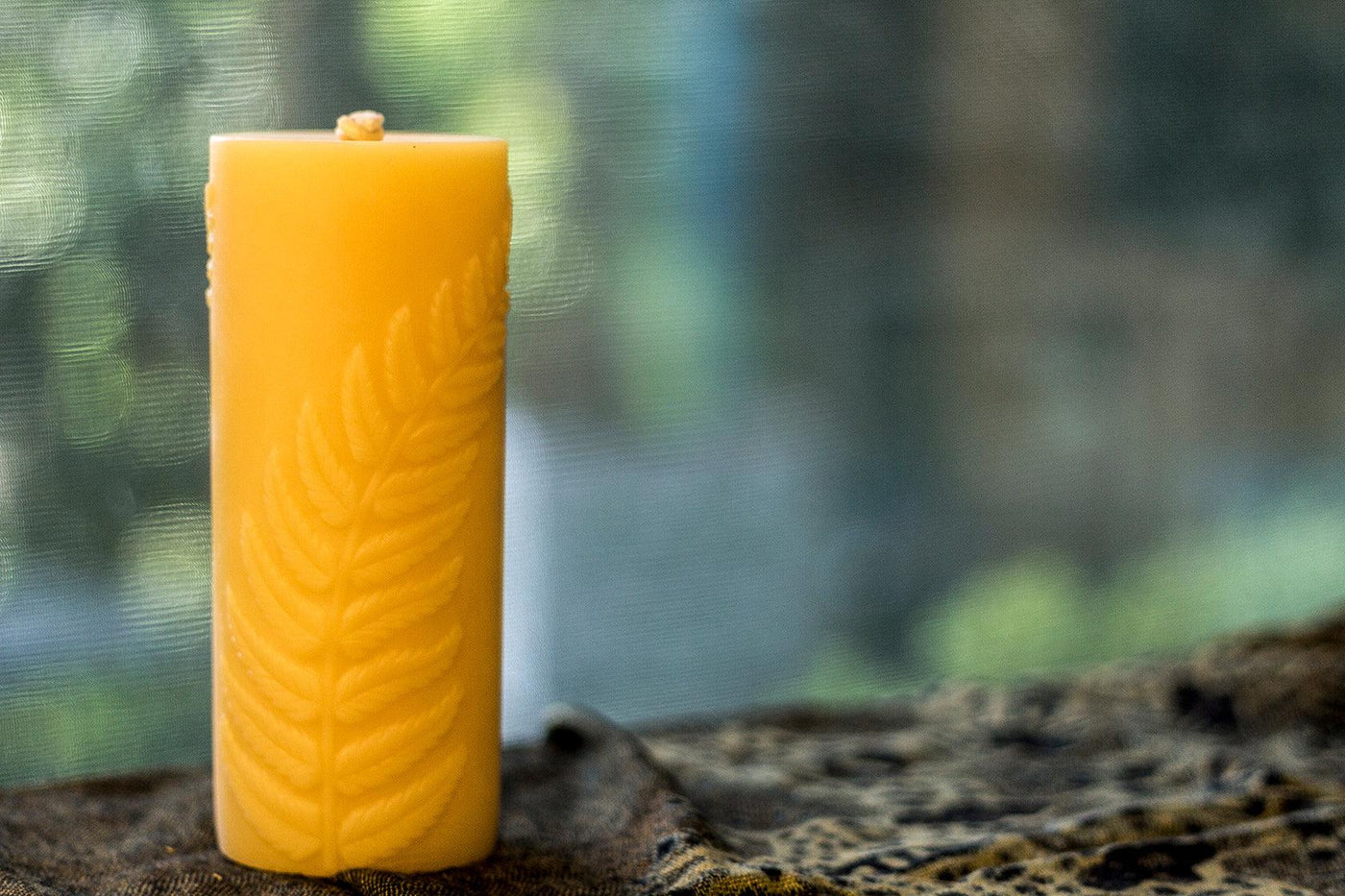 Beeswax Candle ~ Simple Fern Pillar - BeeKind Honey Bees Inc.